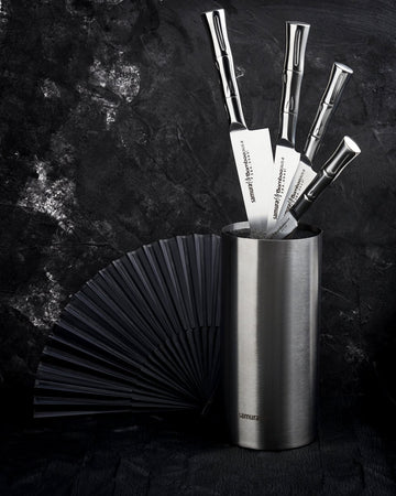 SAMURA Stainless Steel Knife Block - Universal Knife Holder with Removable Bristles - Bamboo Collection