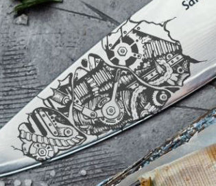 HARAKIRI TATTOO Set of 3 Black Knives - Steampunk Sea - Chef's Knife, Utility Knife, Paring Knife